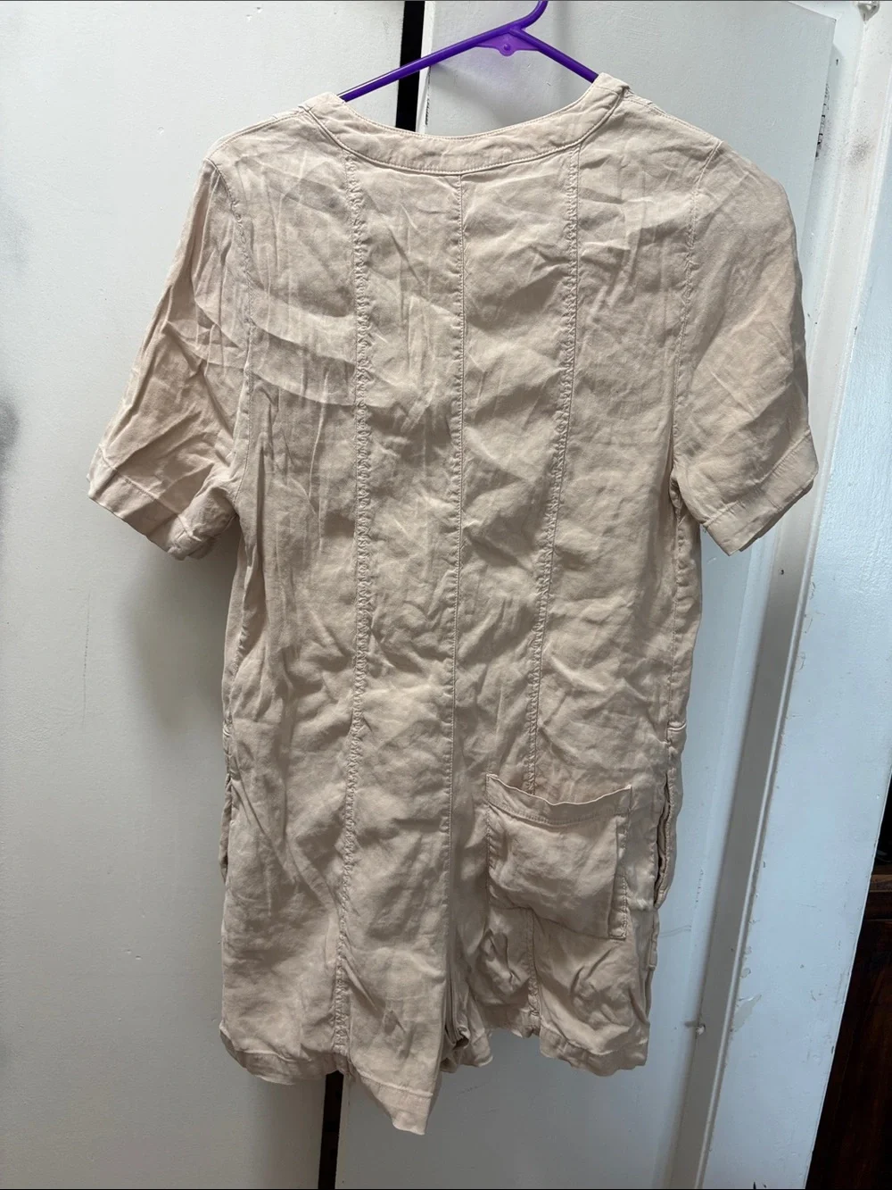 Zara Beige V-Neck Button Front Linen Tunic